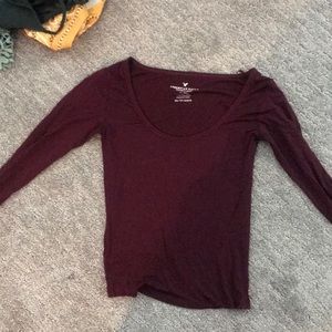 Dark Red Long Sleeved Crop Top